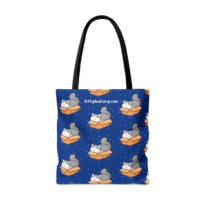Kitty in a Box - Repeating Pattern in Starry Night Blue - Tote Bag (AOP)