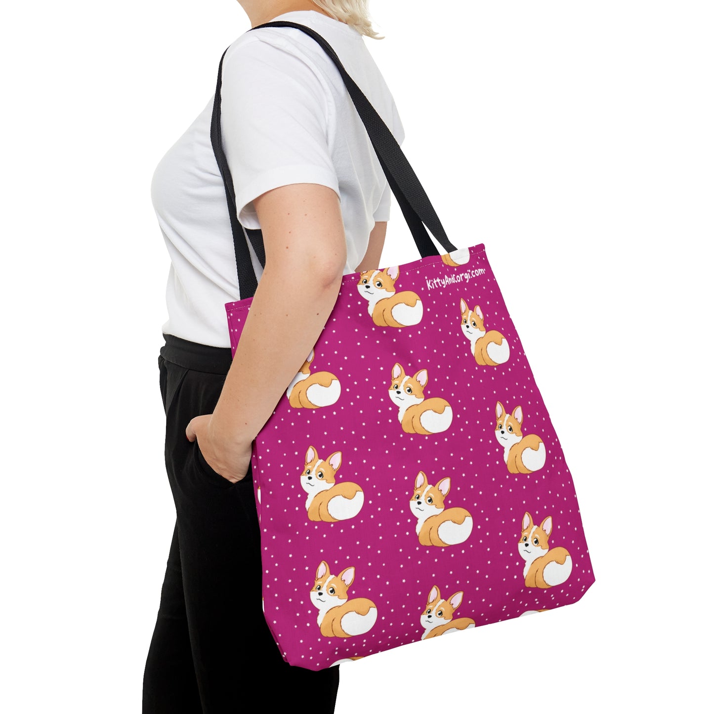 Corgi Butt - Pink - Patterned Tote Bag