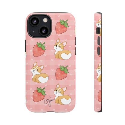 Corgi Butt and Strawberries Cute Pink Gingham Hearts Tough Case