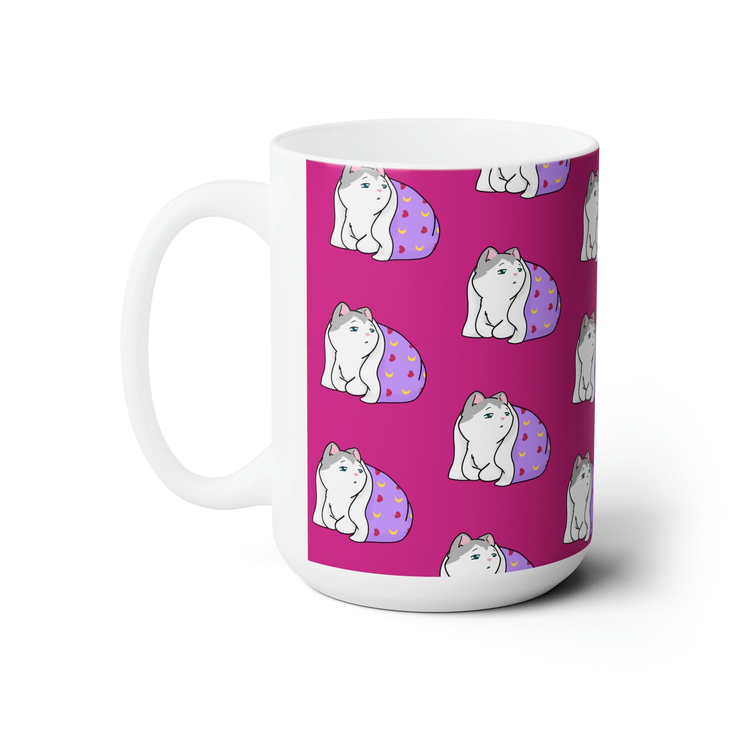 Sleepy Kitty Patterned Pink Ceramic Mug 15oz