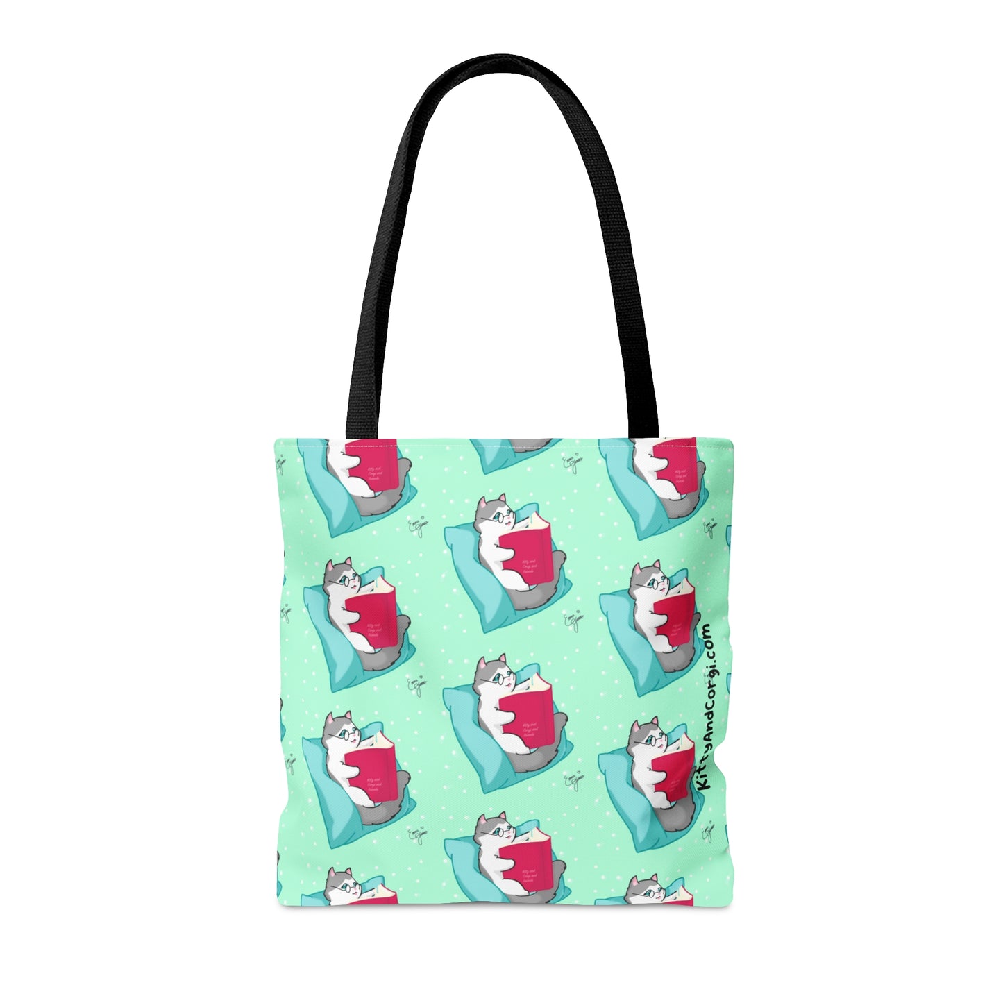 Kitty Reading a Book - Repeating Pattern - Tote Bag (AOP)