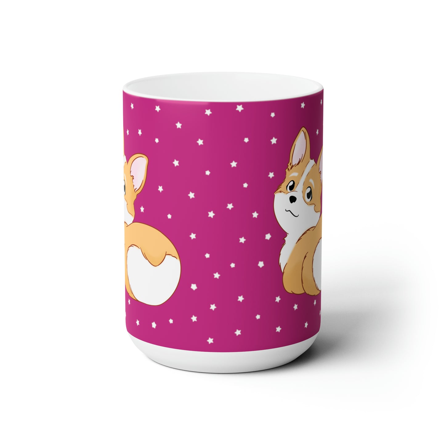 Corgi Butt Ceramic Mug in Pink with stars - single design 15oz