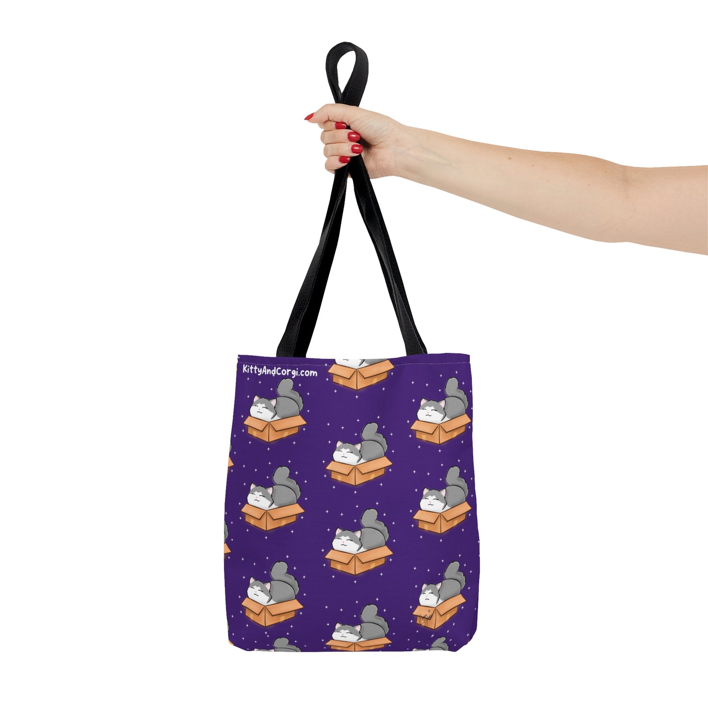 Kitty in a Box - Repeating Pattern in Dark Purple - Tote Bag (AOP)