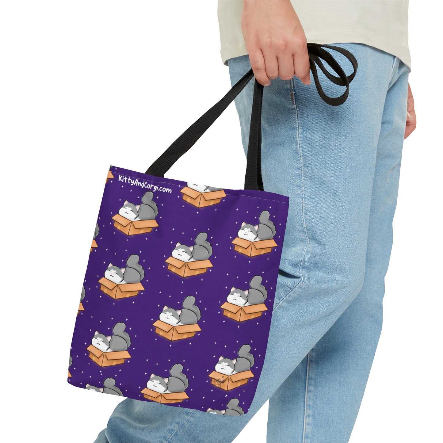 Kitty in a Box - Repeating Pattern in Dark Purple - Tote Bag (AOP)