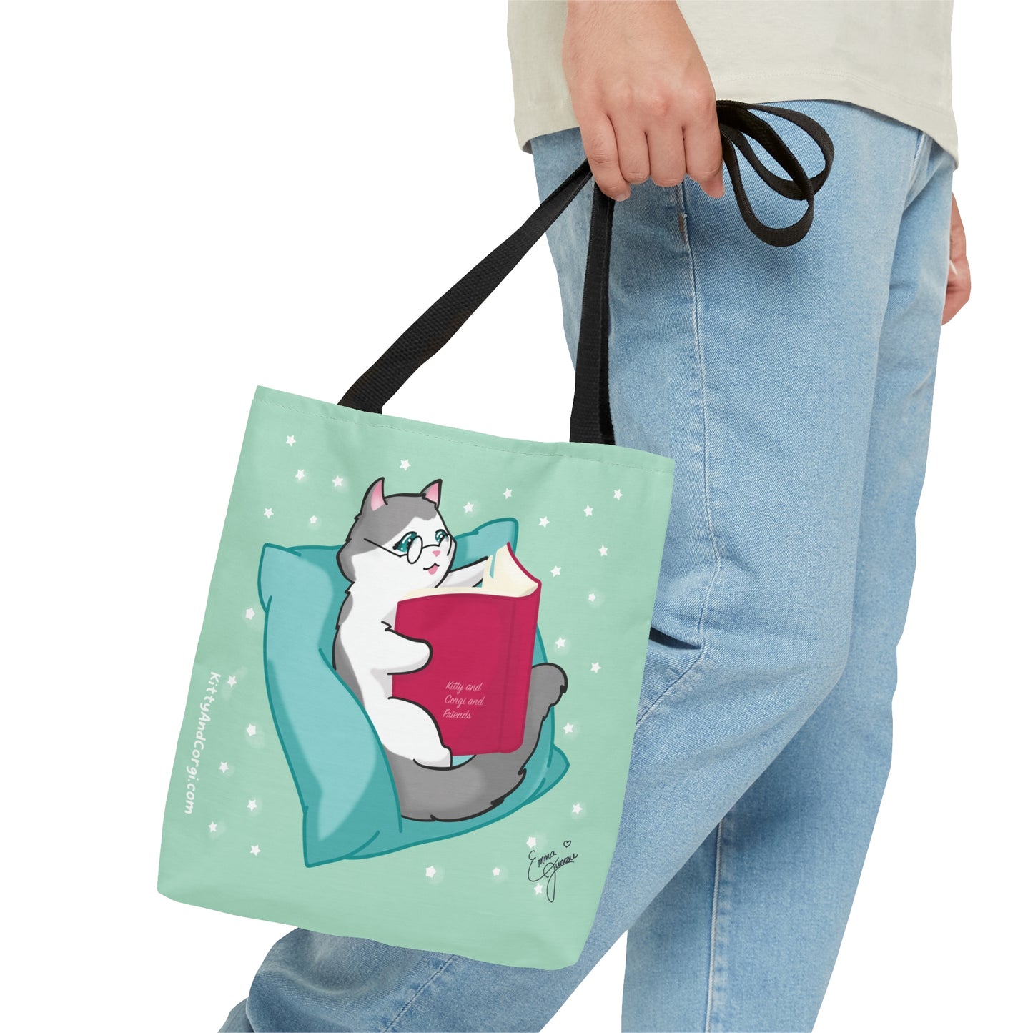 Kitty Reading a Book - single design - Tote Bag (AOP)