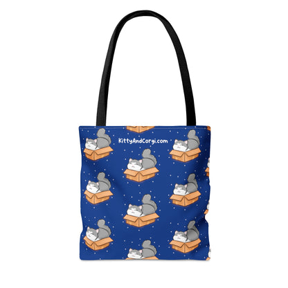 Kitty in a Box - Repeating Pattern in Starry Night Blue - Tote Bag (AOP)