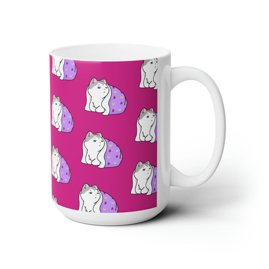 Sleepy Kitty Patterned Pink Ceramic Mug 15oz