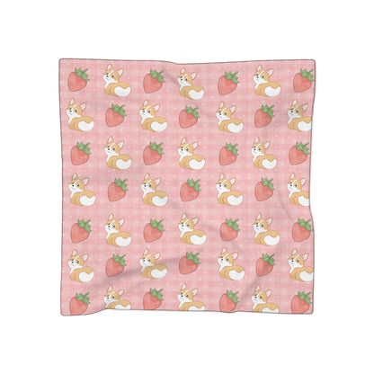 Cute Corgi Butt and Strawberries Pink Gingham Hearts Poly Chiffon Scarf