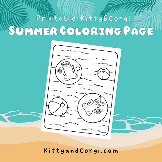 Kitty&Corgi Floating in the Pool Coloring Page