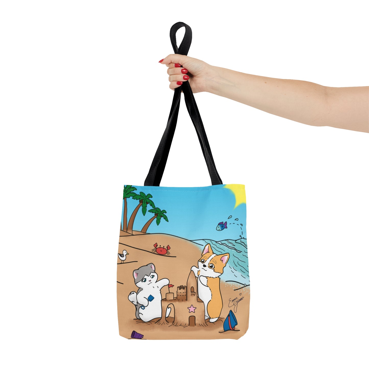 Kitty&Corgi Build a Sandcastle Tote Bag (All over print)