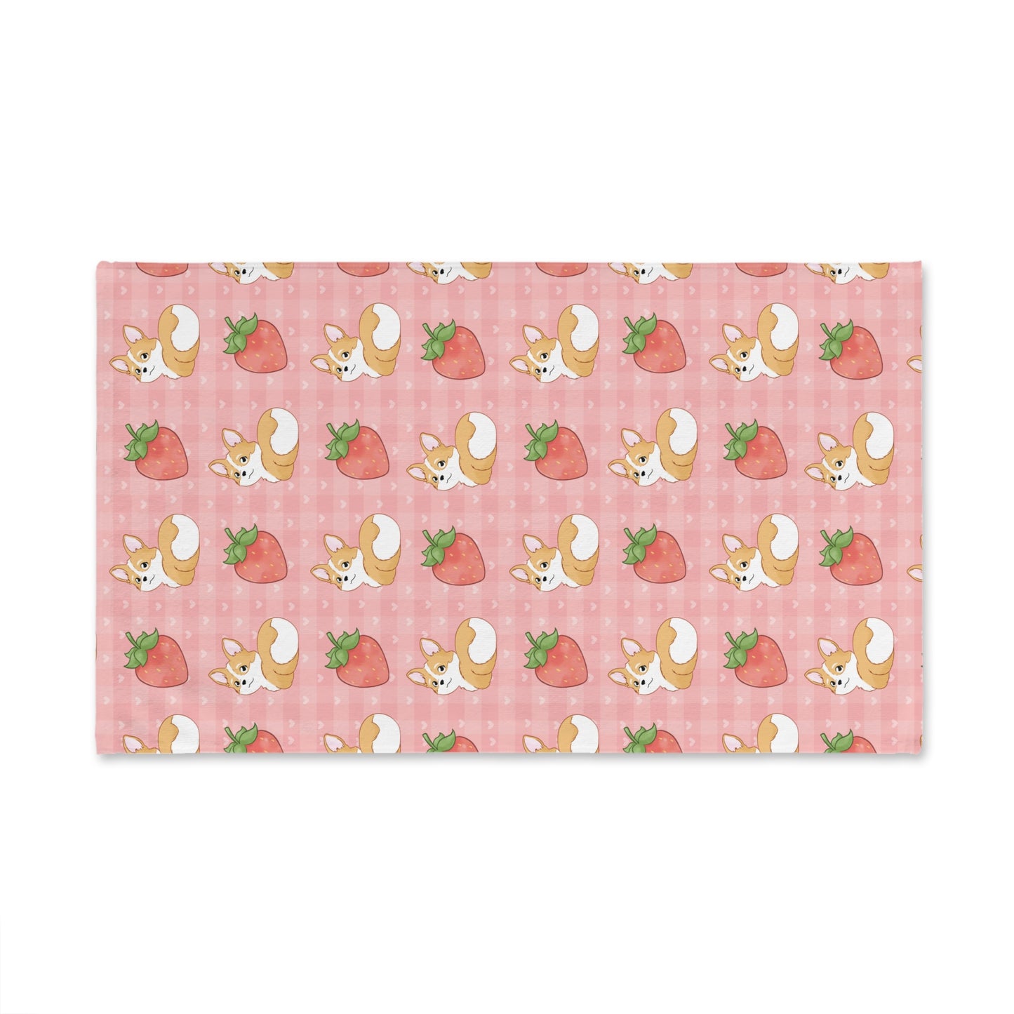Corgi Butt and Strawberries Pink Hearts Gingham Hand Towel