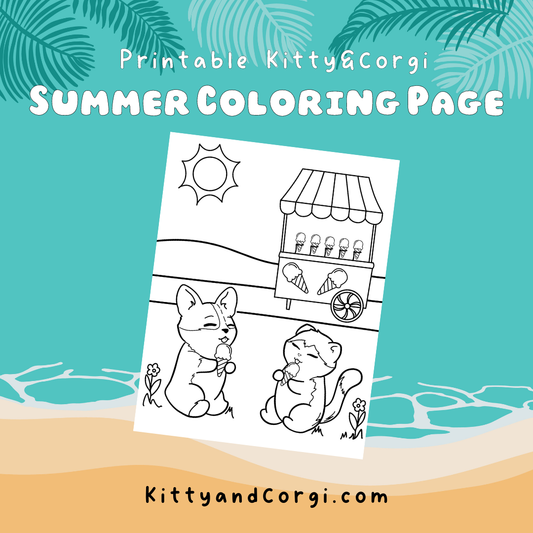Kitty&Corgi Ice Cream Cart Coloring Page