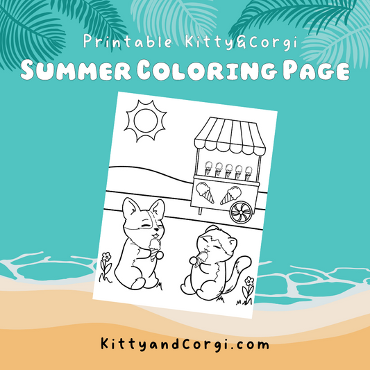 Kitty&Corgi Ice Cream Cart Coloring Page