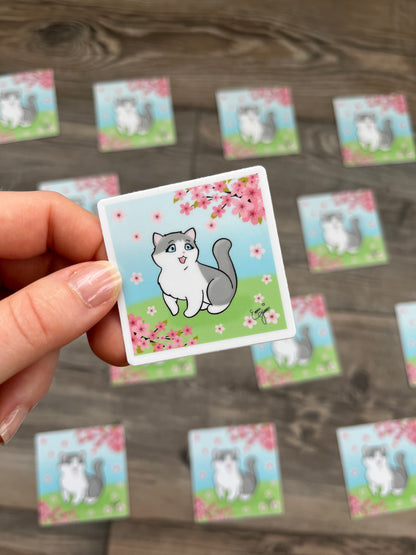 Kitty Under the Sakura Blossoms Sticker