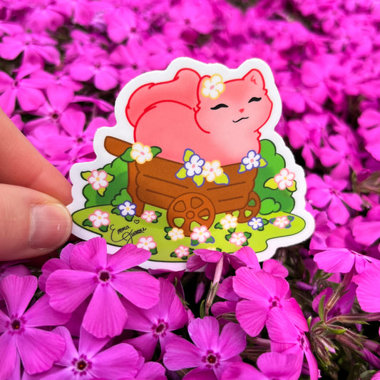 Blossom the Pink Kitty in a Flower Cart - Sticker
