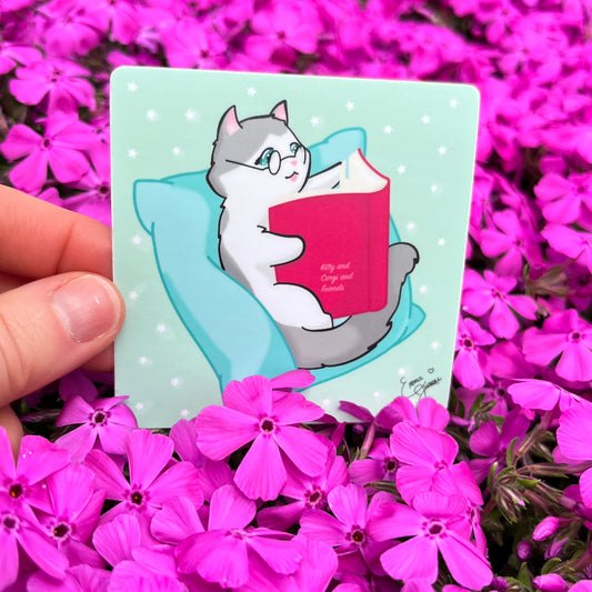 Kitty Reading a Book Sticker